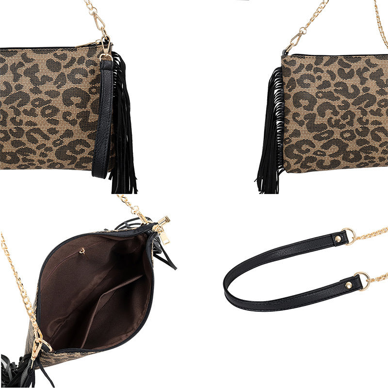 Wholesale PU Leopard Tassel Bag